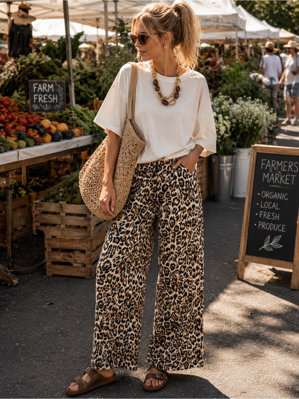 Alice + Olivia Leopard Print Wide Leg Palazzo Pants Size M Made In NYC Excellent